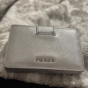 Prada Silver Saffiano Leather Accordion Card Holder